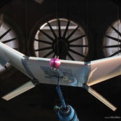 Essai de drone dans une soufflerie à Toulouse (Soufflerie S4). Configuration innovante d'aile. test aérodynamique, mesure des coefficients de mécanique du vol.