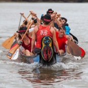 Course de pirogue en Guyane a Montsinery tonnegrande. P12 et P4 (12 places et 4 places). Organise par le club de canoe kayak et pirogue de Cayenne (ASPAG). Deguisements des equipages.