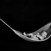 Bebe dans une coque de marina, photographie fond noir - nourrisson nouveau-né