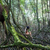Jeune femme nue dans la foret tropicale amazonienne. Guyane. Nu artistique. Mangrove. Remire Montjoly sentier des salines.