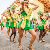 Carnaval de Guyane. Parade de Kourou 2017. Deguisement. Touloulou. Masques. Costumes. Marionnettes. Diables rouges. Noir marron. Neg marron. Balayeuses.