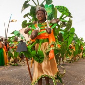Carnaval de Guyane. Parade de Kourou 2017. Deguisement. Touloulou. Masques. Costumes. Marionnettes. Diables rouges. Noir marron. Neg marron. Balayeuses.