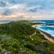 Guadeloupe. Pointe des chateaux au coucher du soleil. Paysage. Bord de mer.