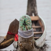 Course de pirogue en Guyane a Montsinery tonnegrande. P12 et P4 (12 places et 4 places). Organise par le club de canoe kayak et pirogue de Cayenne (ASPAG). Deguisements des equipages.