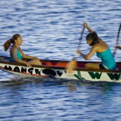 Competition de pirogue a Kourou (Guyane francaise) : les maitres de la pagaie. Sur le lac bois chaudat. Pirogue : P12 (12 places).