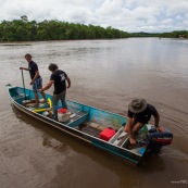 Course de pirogue en Guyane a Montsinery tonnegrande. P12 et P4 (12 places et 4 places). Organise par le club de canoe kayak et pirogue de Cayenne (ASPAG). Deguisements des equipages.