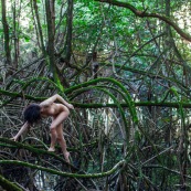 Jeune femme nue dans la foret tropicale amazonienne. Guyane. Nu artistique. Mangrove. Remire Montjoly sentier des salines.