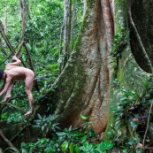 Jeune femme nue dans la foret tropicale amazonienne. Guyane. Nu artistique. Sentier de Lamirande. Matoury.